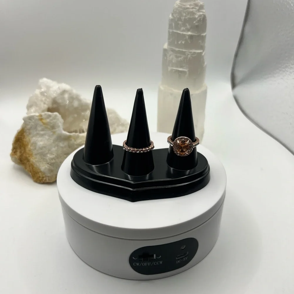 Boho Style Set of‎ 2 Rose Gold Color Ring W/ Crystals & Champagne Stone SZ 7